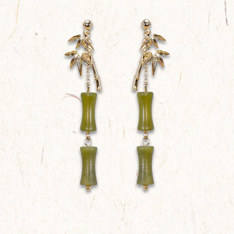 Nimara Ritual 925 Sterling Silver Posts Copper Plated Gold Natural Peridot Bamboo Leaf Drop Earrings