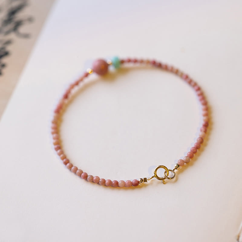 Nimara Ritual 14K Gold Plated Natural Rhodonite Loving Energy Chain Bracelet
