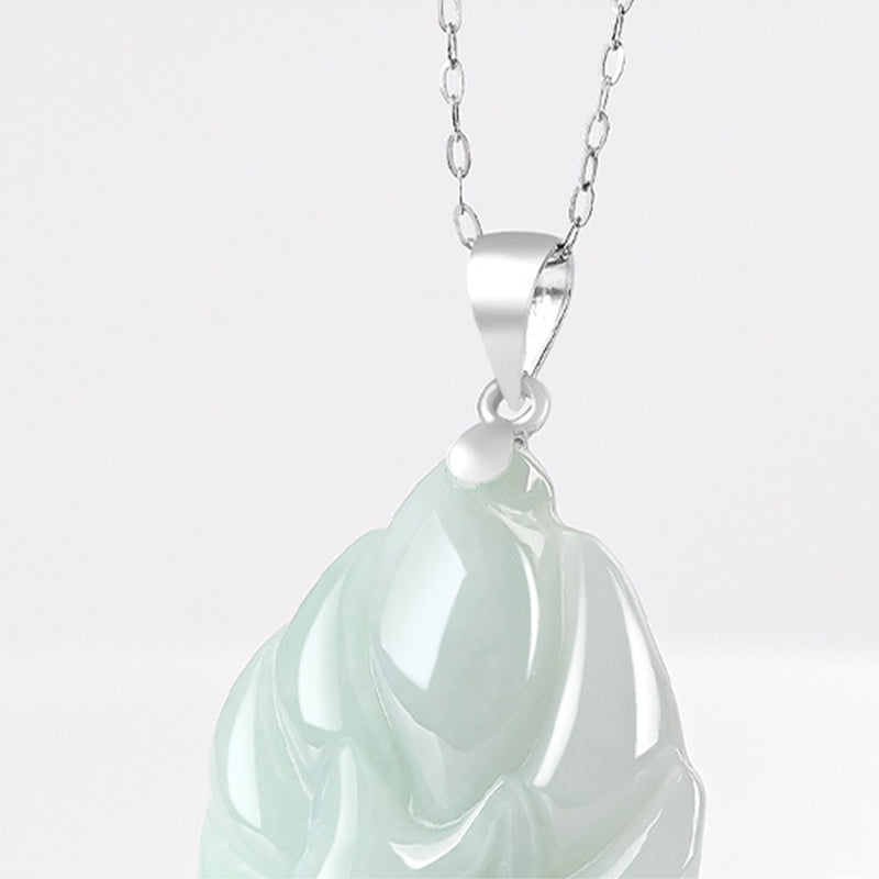 Nimara Ritual Natural Jade Nine Tailed Fox Prosperity Titanium Steel Chain Necklace Pendant