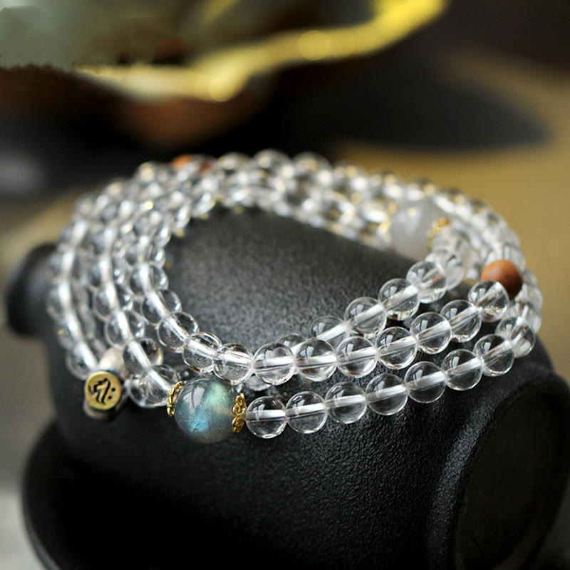 Nimara Ritual 925 Sterling Silver Chinese Zodiac Natal Buddha White Crystal Meditation Triple Wrap Bracelet