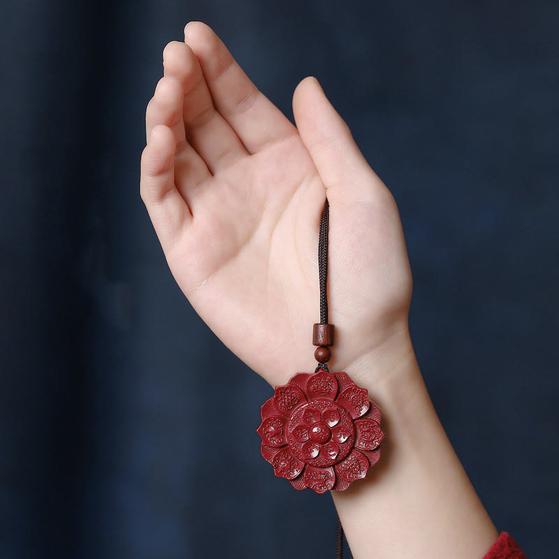 Nimara Ritual Natural Cinnabar Lotus Om Mani Padme Hum Blessing Necklace String Pendant