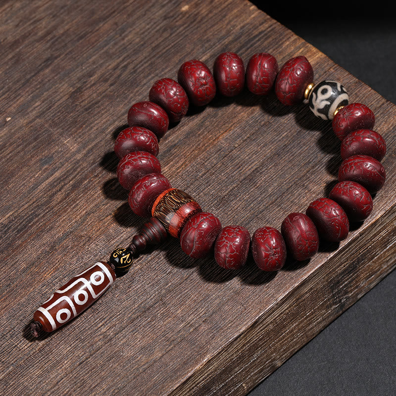 Nimara Ritual Tibet Bodhi Seed Dzi Bead Dancing Lion Luck Bracelet Wrist Mala
