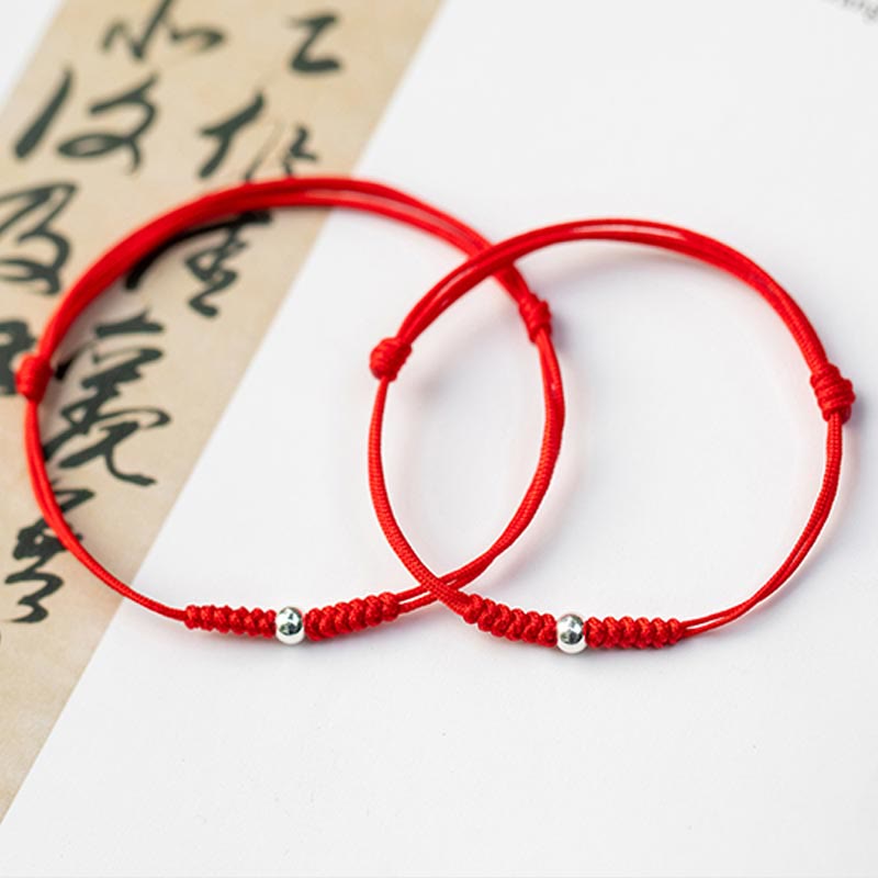 Nimara Ritual 925 Sterling Silver Luck Bead Protection Red String Thin Cord Braided Bracelet