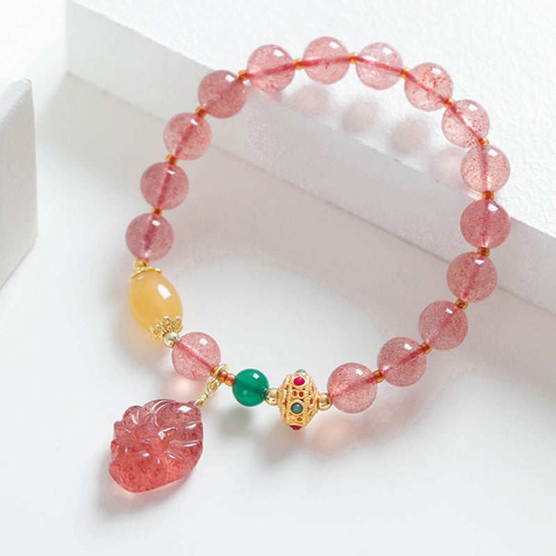 Nimara Ritual Natural Strawberry Quartz Nine Tailed Fox Healing Bracelet