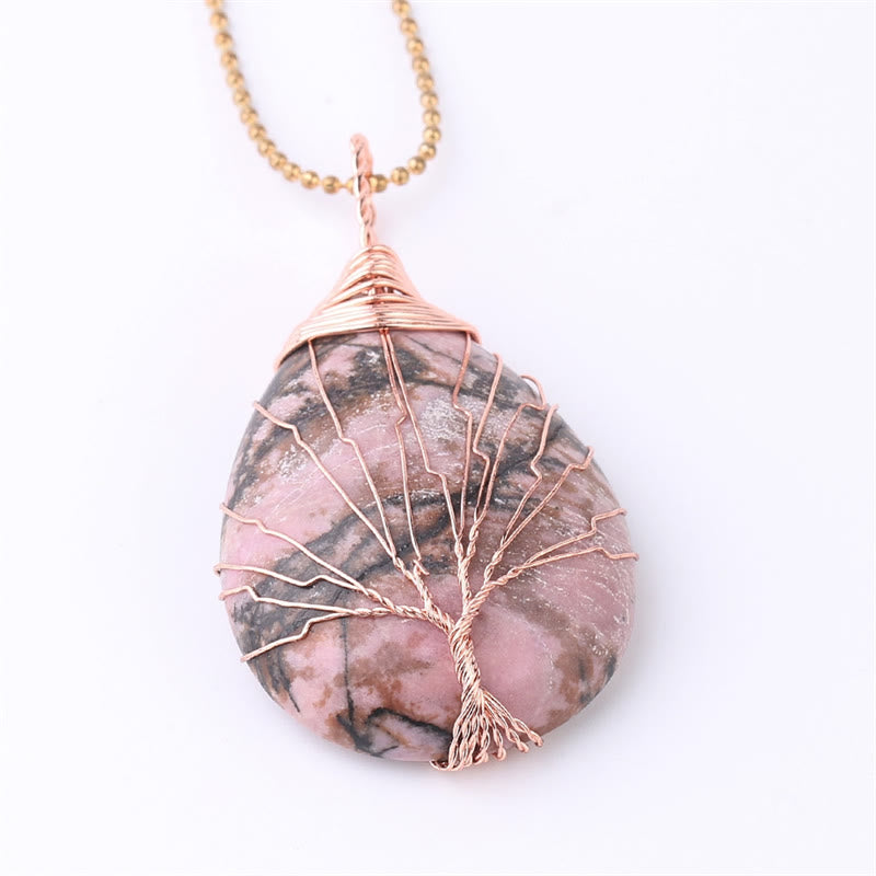 Nimara Ritual Natural Quartz Crystal Tree Of Life Healing Energy Necklace Pendant