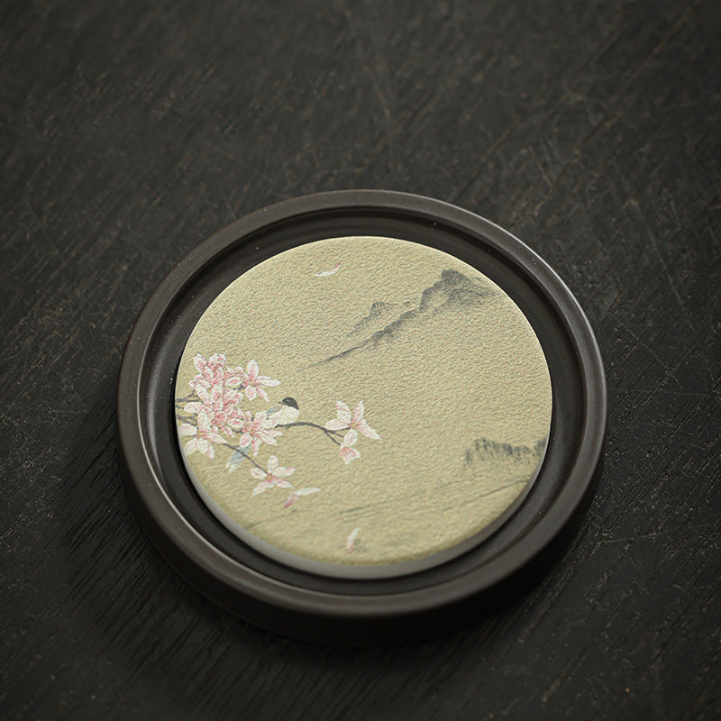 Nimara Ritual Plum Blossom Peach Heart Sutra Loquat Magnolia Persimmon Ceramic Cup Mat Pad Coaster Kung Fu Tea Mat