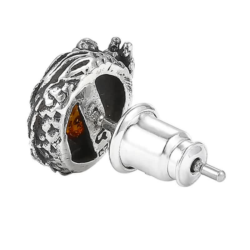 Nimara Ritual 925 Sterling Silver Natural Amber Dragon Success Protection Stud Earring