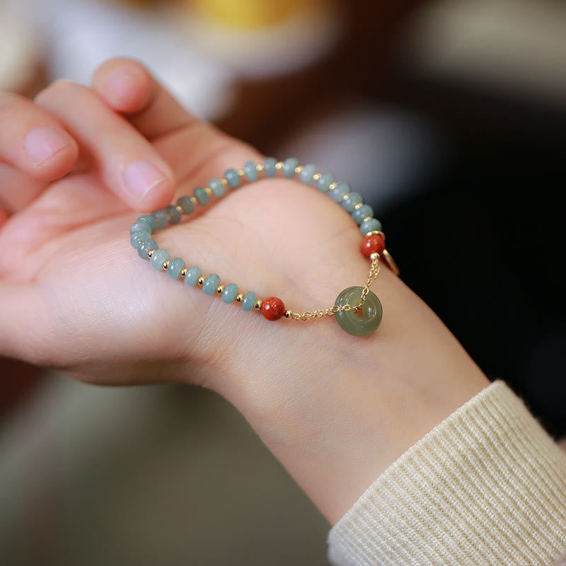 Nimara Ritual Natural Hetian Jade Red Agate Peace Buckle Lucky Fortune Bracelet
