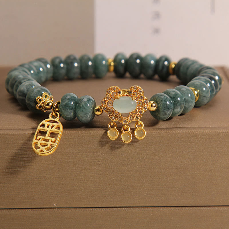 Nimara Ritual Natural Jade Chinese Lock Charm Peace Luck Abundance Bracelet