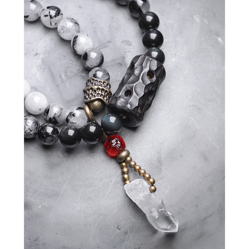 Nimara Ritual Black Rutilated Quartz Ebony Wood White Crystal Success Couple Bracelet