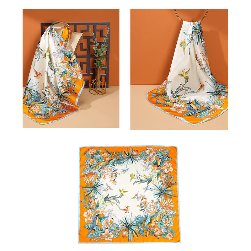 Nimara Ritual Pastoral Scene Hot Air Balloon Spring Blossom 100% Mulberry Silk Neck Hair Scarf