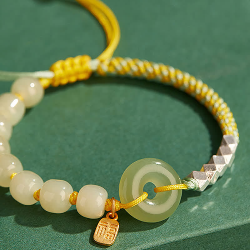 Nimara Ritual 925 Sterling Silver Hetian Jade Peace Buckle Beaded Luck Happiness Charm Bracelet