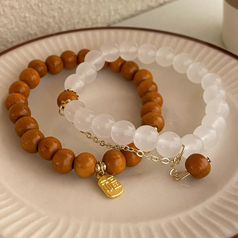 Nimara Ritual Sandalwood Cat's Eye Fu Character Charm Protection Bracelet