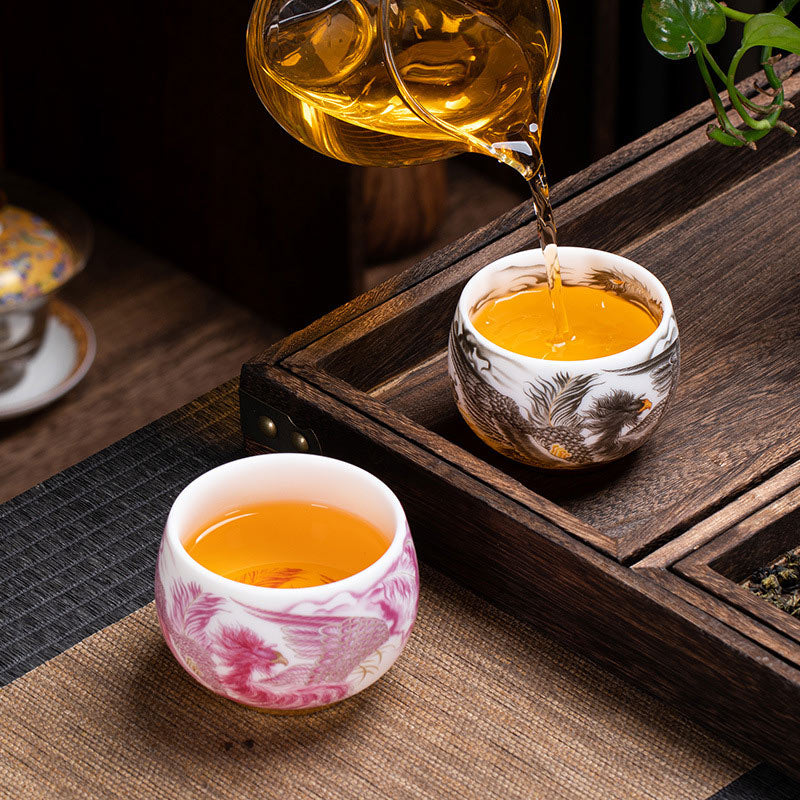 Nimara Ritual Phoenix White Porcelain Ceramic Teacup Kung Fu Tea Cup 185ml With Gift Box