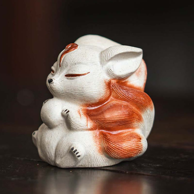 Nimara Ritual Mini Nine Tailed Fox Purple Clay Luck Desk Decoration