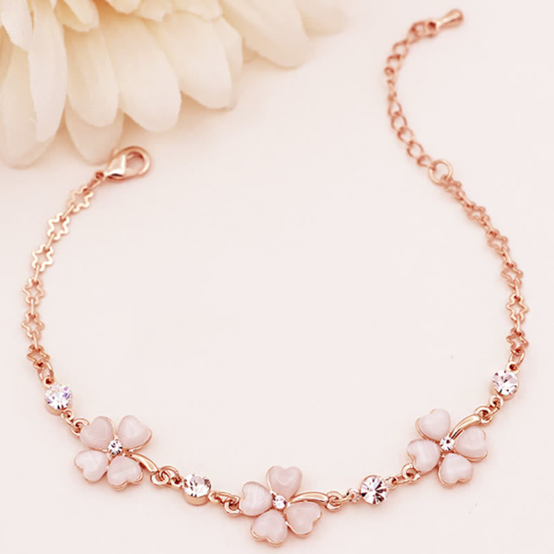 Nimara Ritual Pink Crystal Four Leaf Clover Love Chain Bracelet
