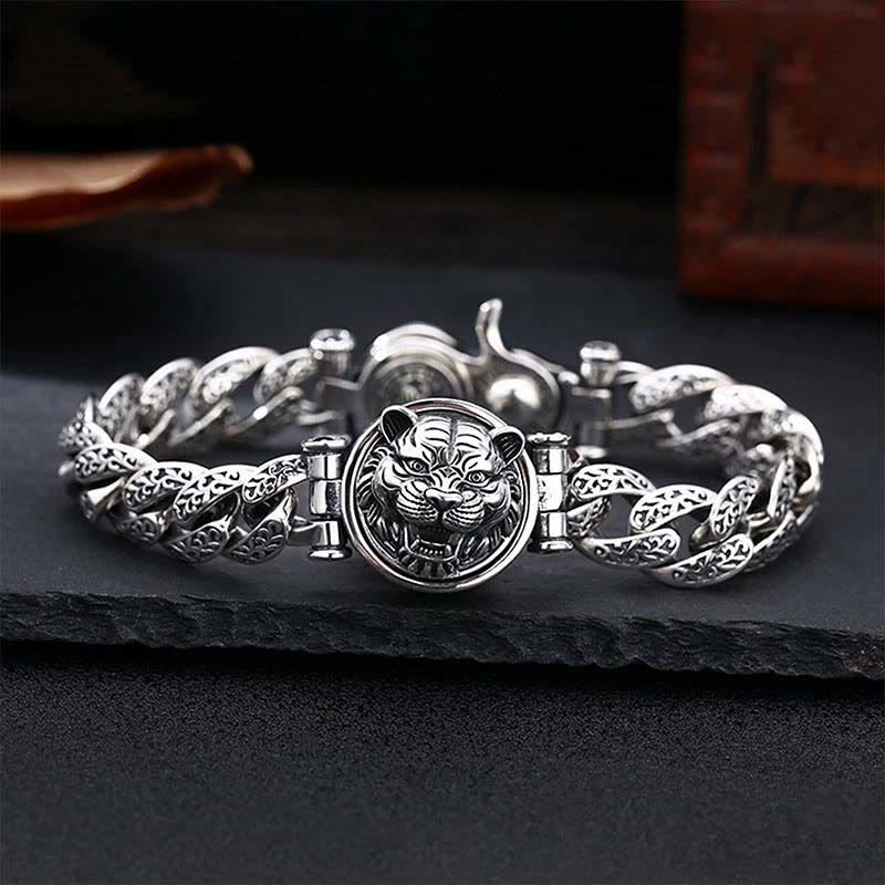 Nimara Ritual Tiger Tang Dynasty Flower Design Engraved Luck Energy Bracelet