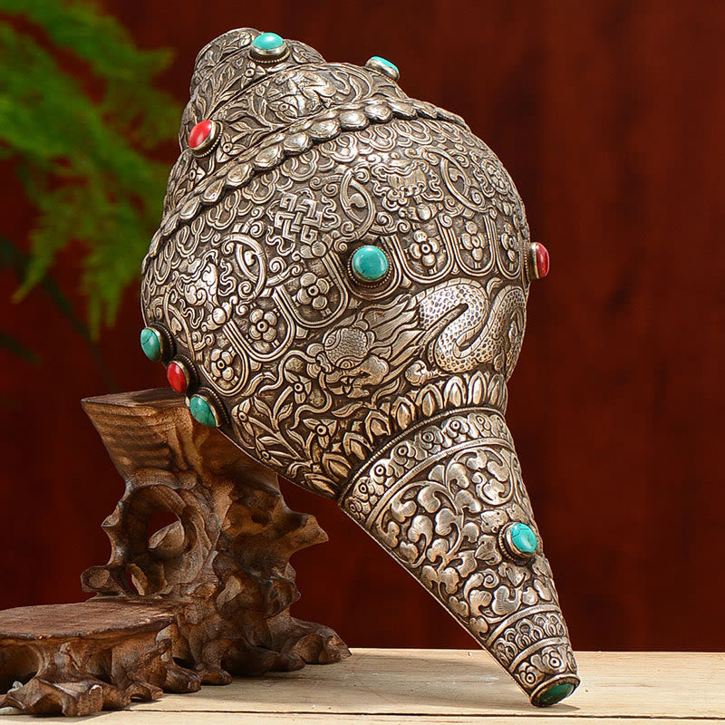 Nimara Ritual Tibetan Handmade Natural Shankha Engraved Eight Auspicious Symbols Conch Shell Lucky Home Decoration