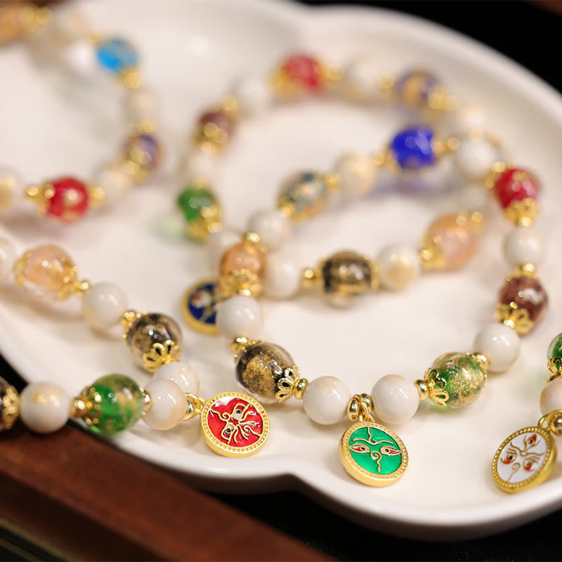 Nimara Ritual Tibetan Five God Of Wealth Fortune Liuli Glass Bead Incense Ash Porcelain Bead Charm Bracelet