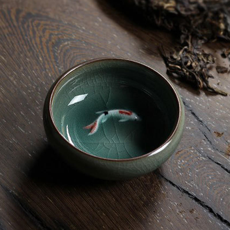 Nimara Ritual Colorful Koi Fish Ceramic Teacup Kung Fu Tea Cup Bowl