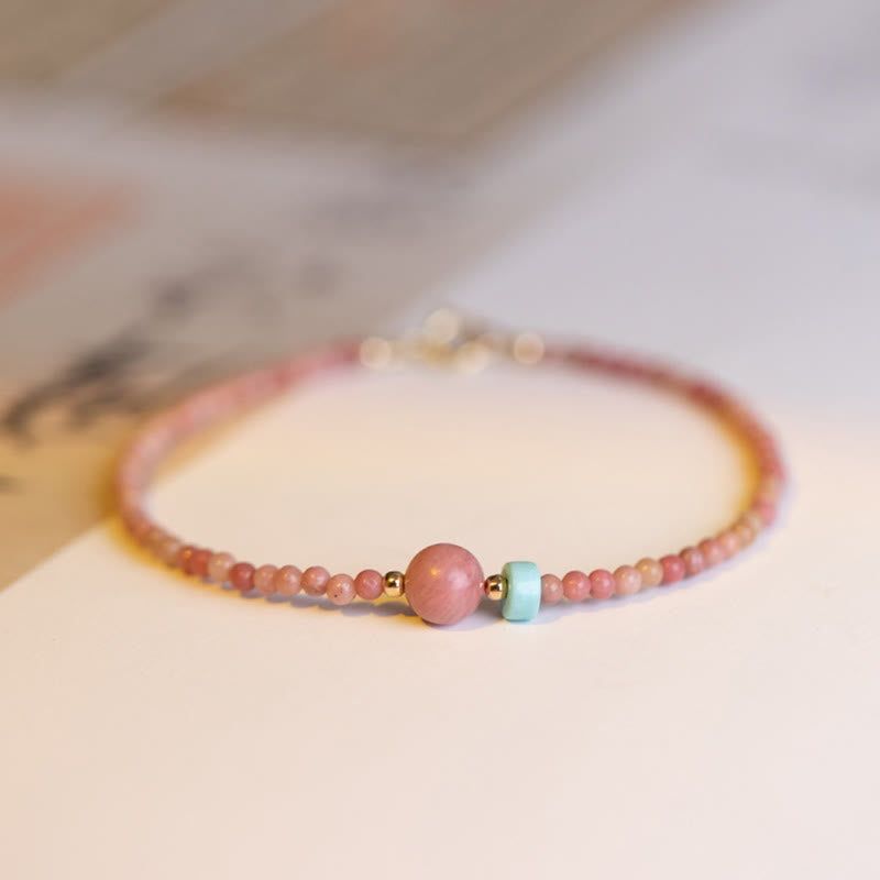 Nimara Ritual 14K Gold Plated Natural Rhodonite Loving Energy Chain Bracelet