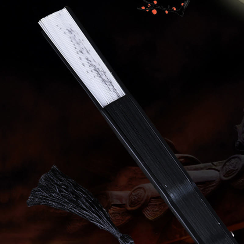 Nimara Ritual Mountains Plum Blossom Lotus Magpie Bamboo Leaves Handheld Silk Bamboo Folding Fan 22.5cm