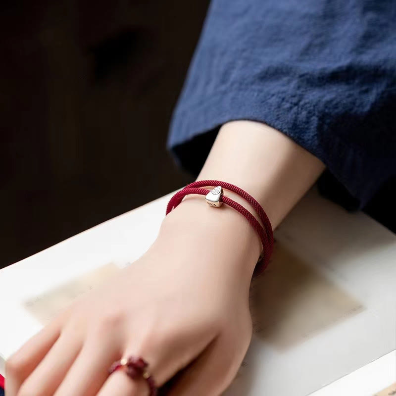 Nimara Ritual 925 Sterling Silver Fu Character Blessing Handmade Braided Bracelet