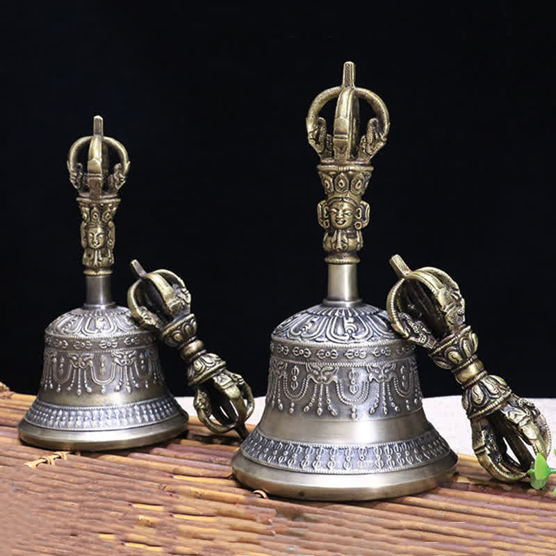 Nimara Ritual Tibetan Meditation Bell and Vajra Dorje Copper Enlightenment Decoration Set