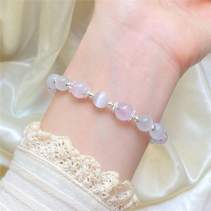 Nimara Ritual 925 Sterling Silver Natural Amethyst Cat's Eye Spiritual Awareness Star Bracelet