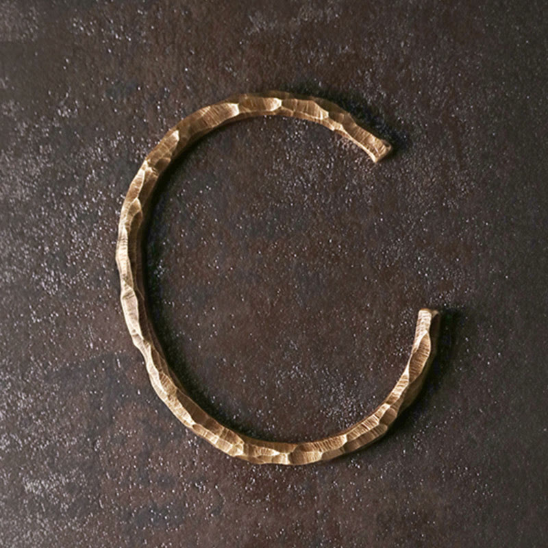 Nimara Ritual Tibetan Bump Texture Copper Luck Cuff Bracelet Bangle