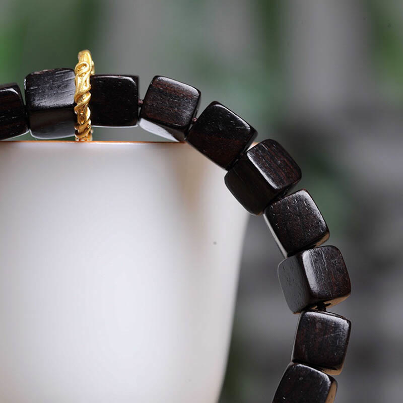 Nimara Ritual Tibetan Ebony Wood Square Beads Peace Calm Bracelet