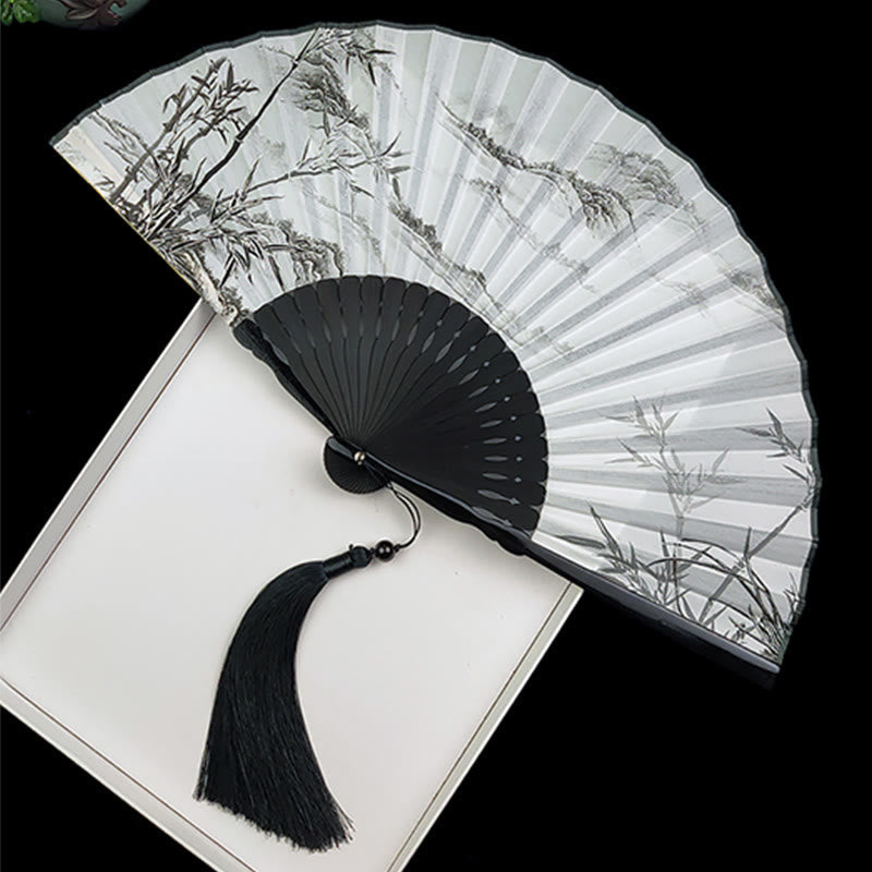 Nimara Ritual Vintage Bamboo Peony Butterfly Lotus Handheld Silk Folding Fan With Bamboo Frames