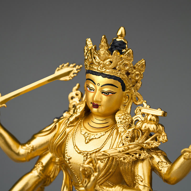 Nimara Ritual Four-armed Manjusri Bodhisattva Gold Figurine Compassion Serenity Copper Statue Home Decoration