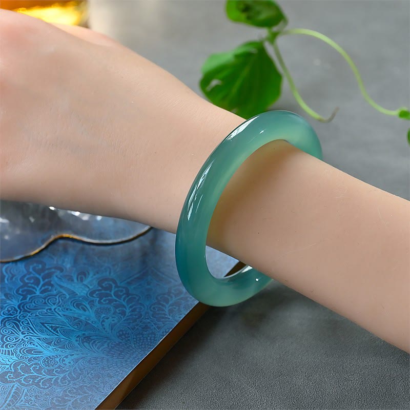 Nimara Ritual Natural Green Chalcedony Strength Bangle Bracelet