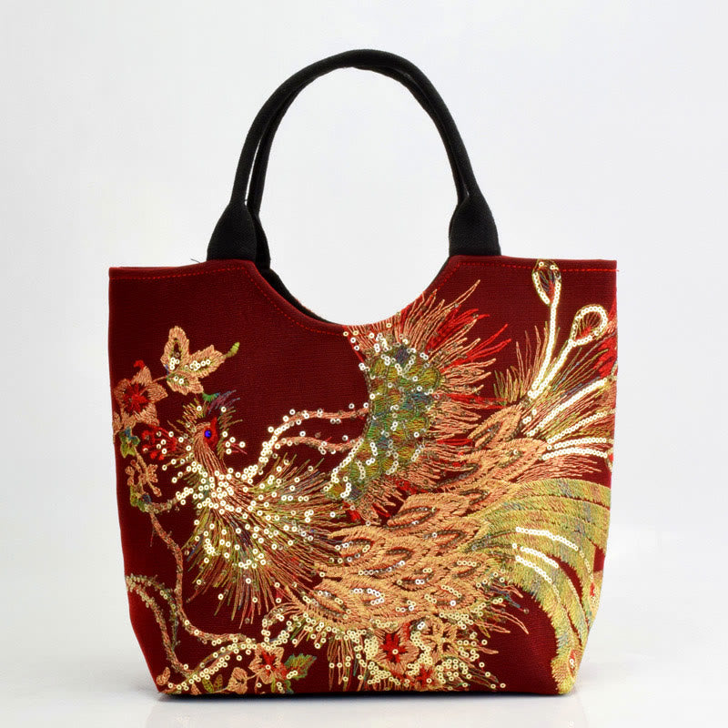 Nimara Ritual Peacock Double-sided Embroidery Tote Bag Shoulder Bag Crossbody Bag