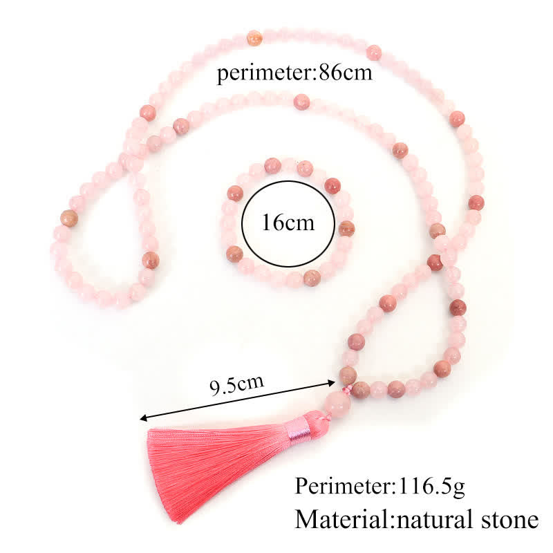Nimara Ritual 108 Mala Beads Pink Crystal Love Tassel Bracelet