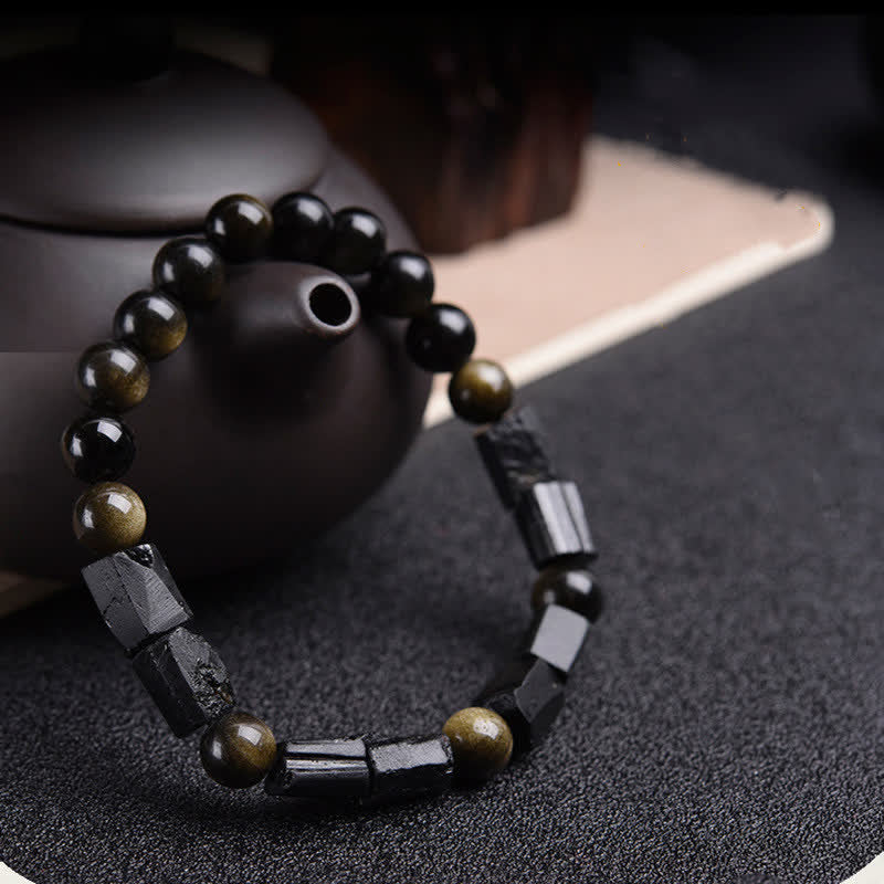 Nimara Ritual Gold Sheen Obsidian Black Tourmaline Wealth Bracelet