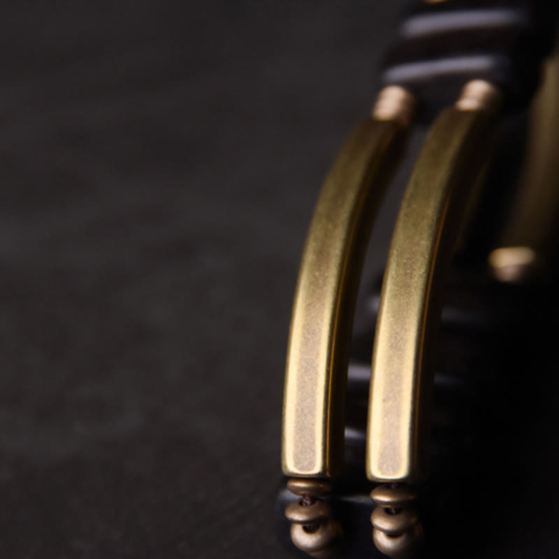 Nimara Ritual Tibetan Ebony Wood Brass Copper Balance Double Layer Bracelet