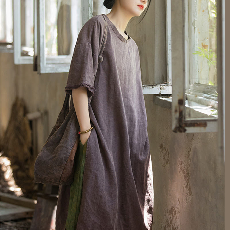 Nimara Ritual Ramie Linen Split Hem Top Women's Half Sleeve T-Shirts