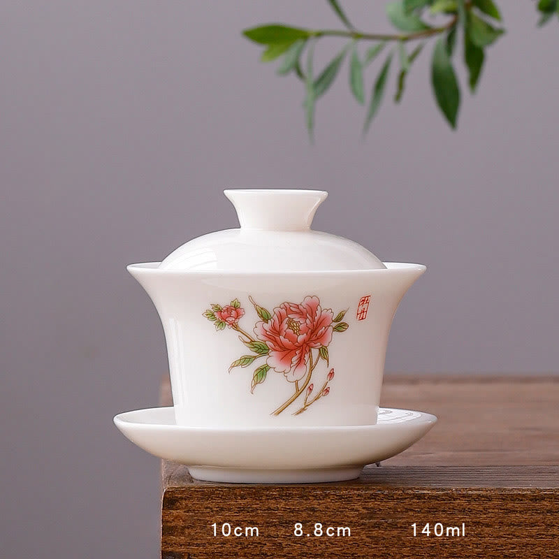 Nimara Ritual White Porcelain Mountain Landscape Countryside Ceramic Gaiwan Teacup Kung Fu Tea Cup And Saucer With Lid
