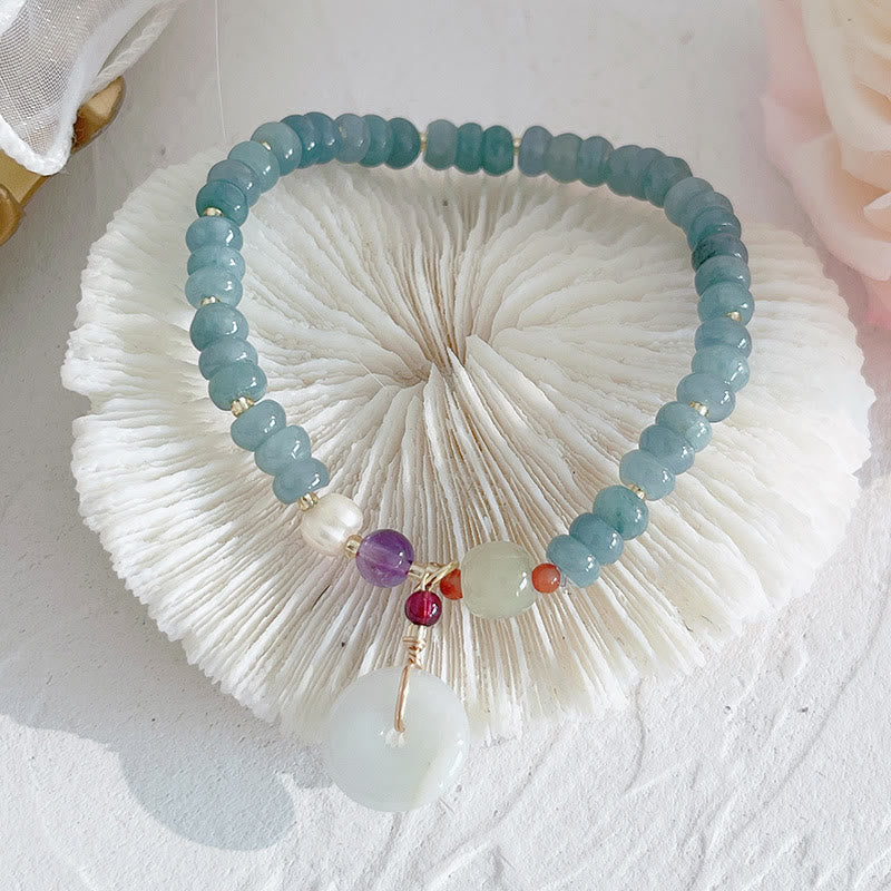 Nimara Ritual Natural Hetian Jade Pearl Peace Buckle Fu Character Gourd Money Bag Strawberry Quartz PiXiu Luck Bracelet