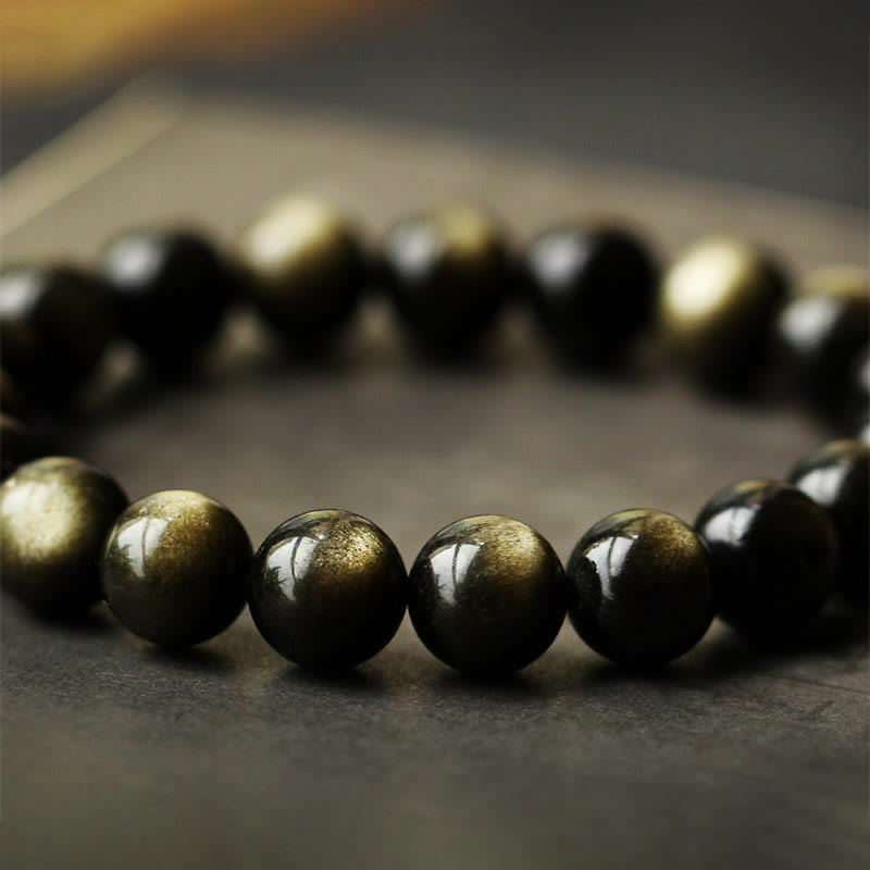 Nimara Ritual 925 Sterling Silver Chinese Zodiac Natal Buddha Natural Gold Sheen Obsidian Amber Wealth Protection Bracelet