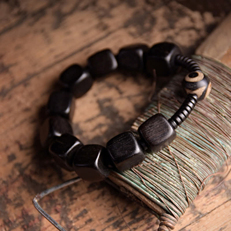 Nimara Ritual Tibetan Ebony Wood Dzi Bead Strength Bracelet