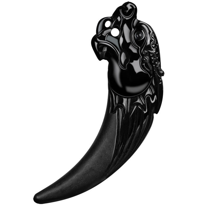 Nimara Ritual Natural Black Jade Chinese Zodiac Dragon Tooth Pattern Protection Necklace Pendant