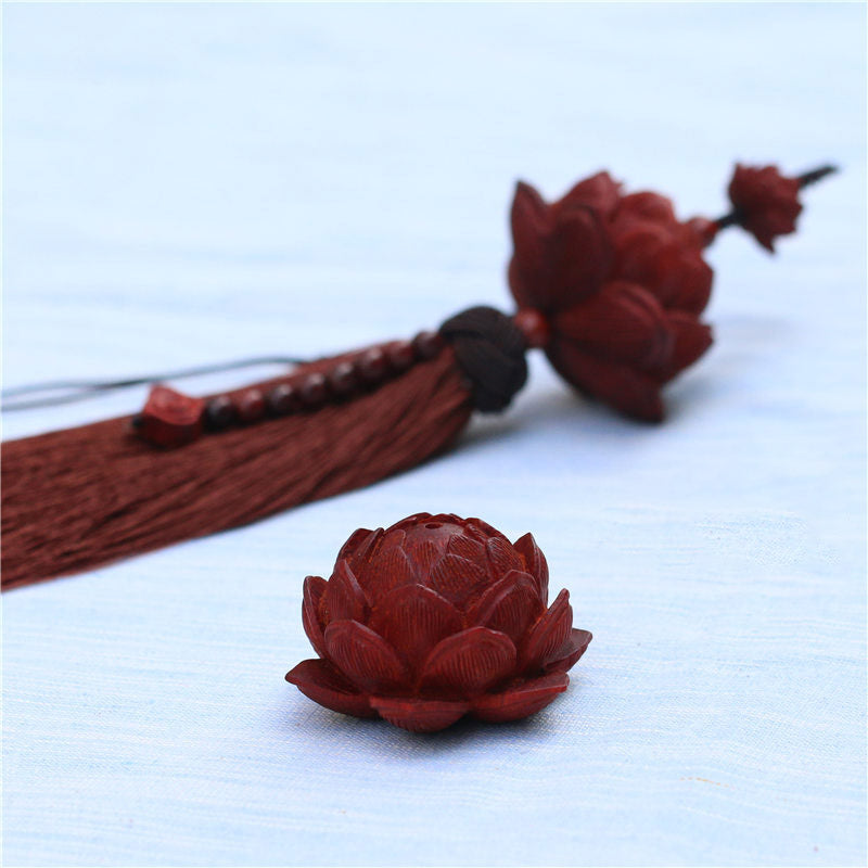 Nimara Ritual Tibetan Small Leaf Red Sandalwood Lotus Luck Protection Tassel Decoration