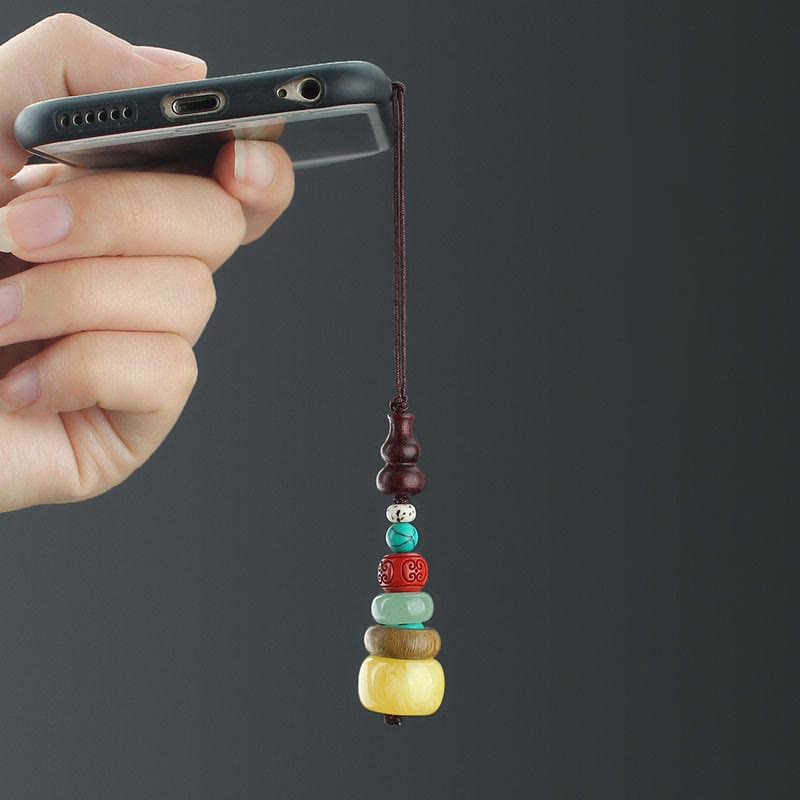 Nimara Ritual Green Sandalwood Ebony Wood Gourd Seven Layer Pagoda Positive Phone Hanging Decoration