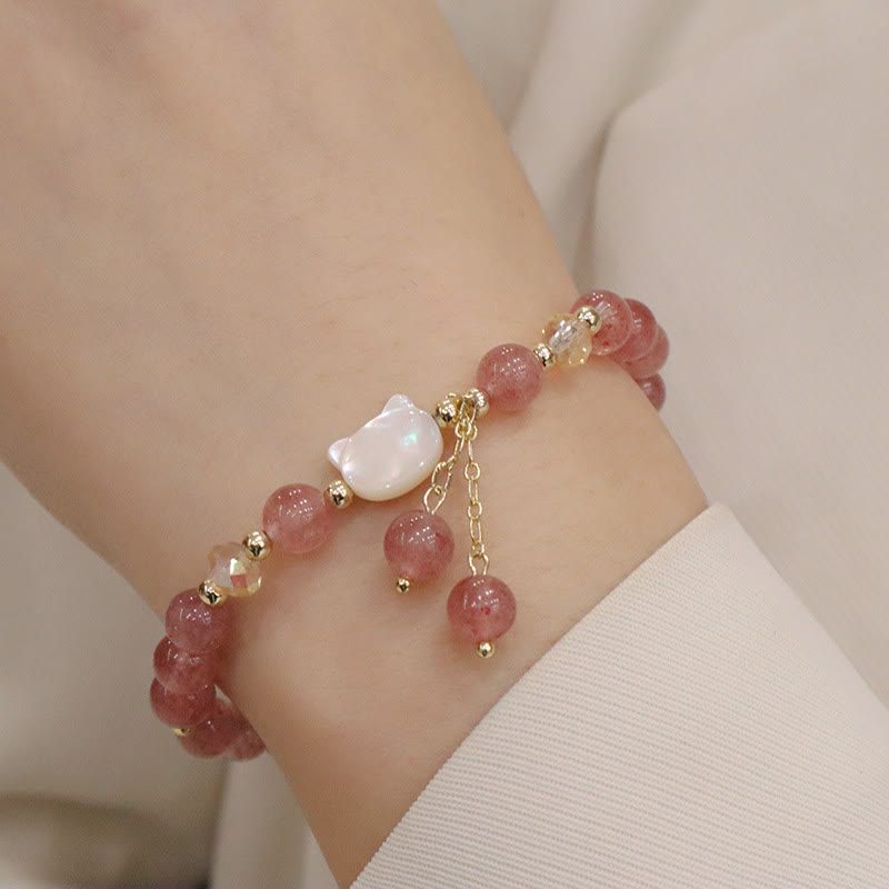 Nimara Ritual Natural Strawberry Quartz Morganite Tridacna Stone Cat Love Bracelet