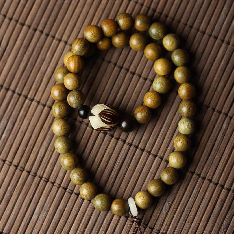 Nimara Ritual Green Sandalwood Bodhi Seed Lotus Soothing Double Wrap Bracelet