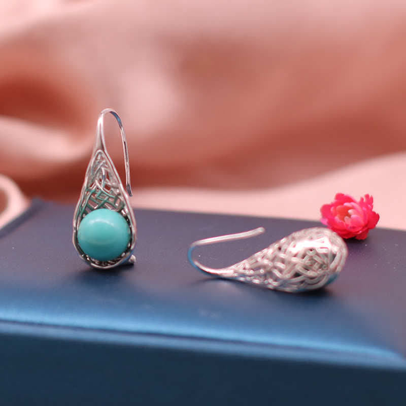Nimara Ritual 925 Sterling Silver Turquoise Beaded Pattern Protection Drop Dangle Earrings