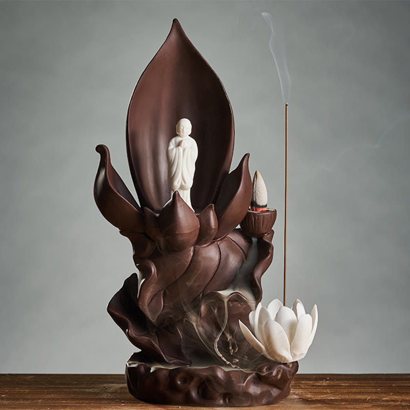 Nimara Ritual Lotus Buddha Avalokitesvara Enlightenment Purple Clay Incense Burner Decoration